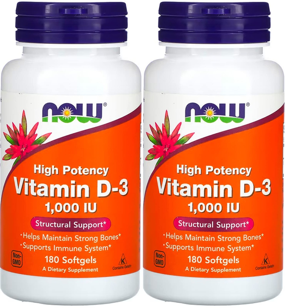 Nyt elintarvikkeet - D3-1000iu-vitamiini (180 softgels) 2 PAKKAUS