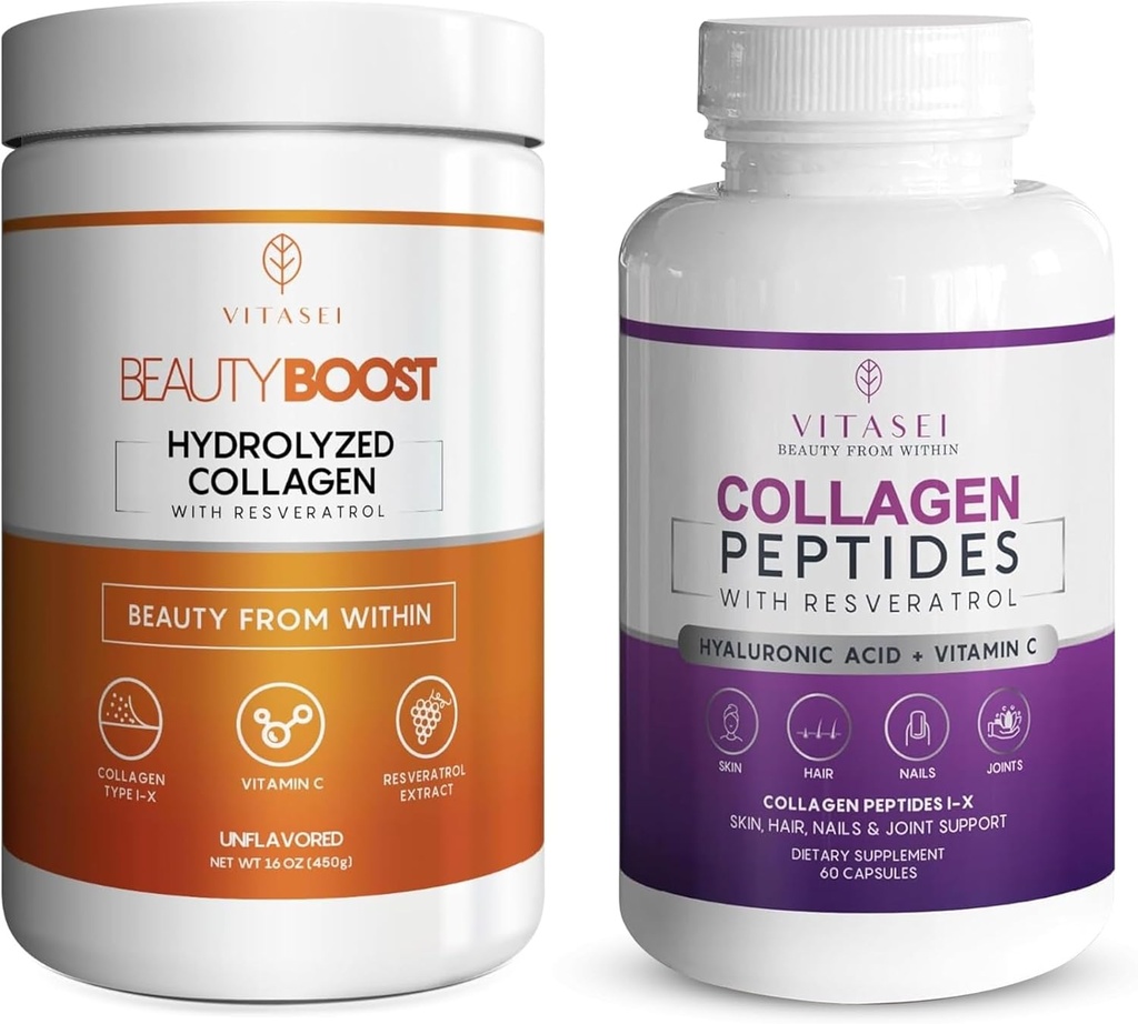 VITASI Collagen Wellness Bundle ... Hydrolysed Collagen Peptides Powder & Collagen Peptide Capsules with Vitamiini C & Resveratrol ...