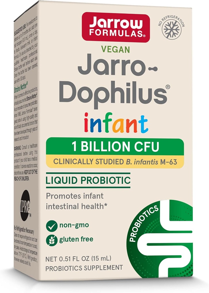 Jarrow Formulas® Jarro-Dophilus® Infant Liquid Probiotic, Dietary Supplement, Intestinal Health Support for Infants, 1 Billion CFU Per Serving, 0,51 fl oz, 30 Day Supply