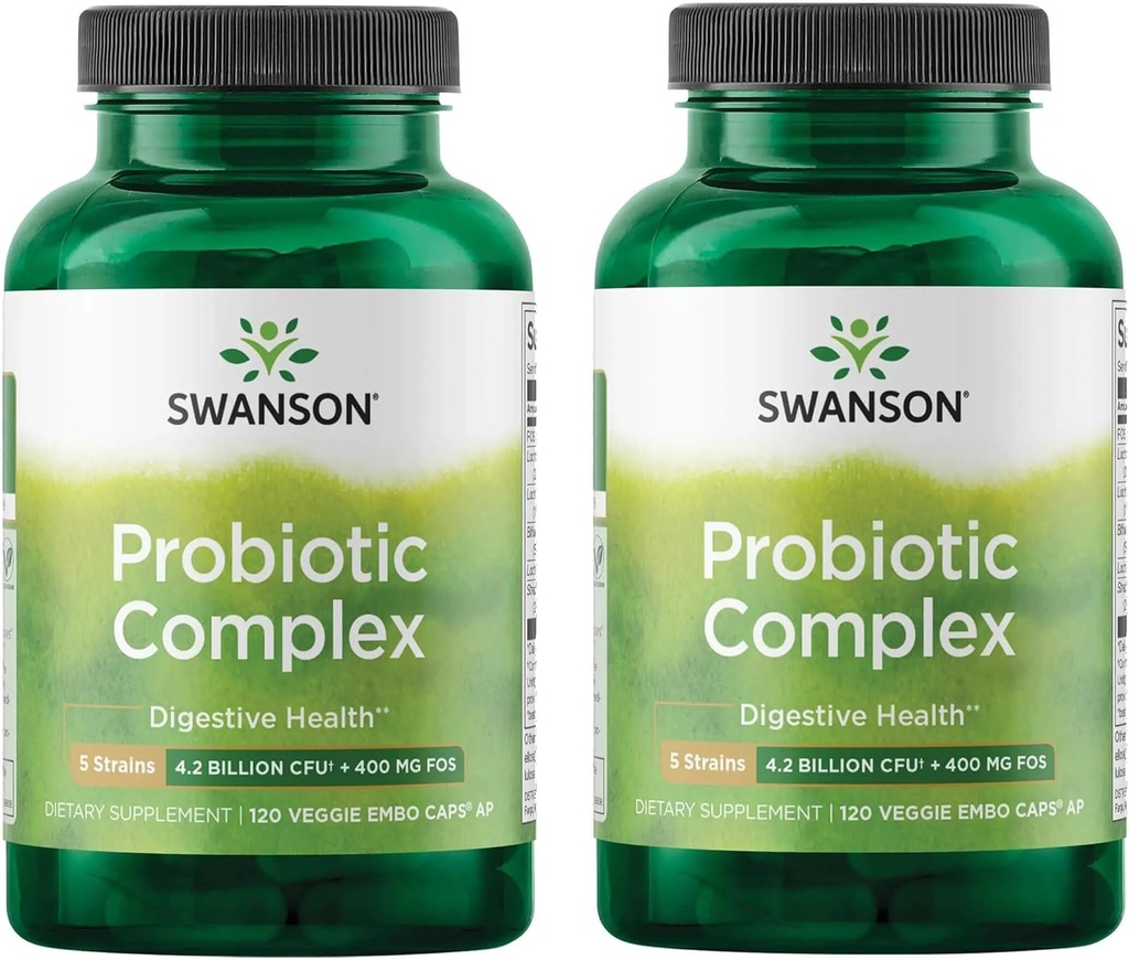 Swanson Probiotic Complex 4,2 miljarder CFU 5-Strain Digestive Health Fat Metabolism Satiety Prebiotic FOS Complex Supplement 120 Veggie DRcaps (2 Pack)
