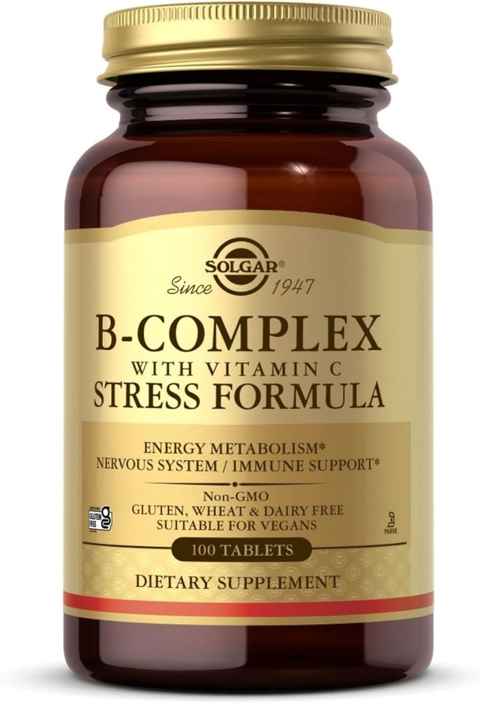 Solgar B-komplex C-vitamiini - 100 tablettia - ei-GMO, Vegan, Kosher & Gluteenittomat - 50 tarjoilua