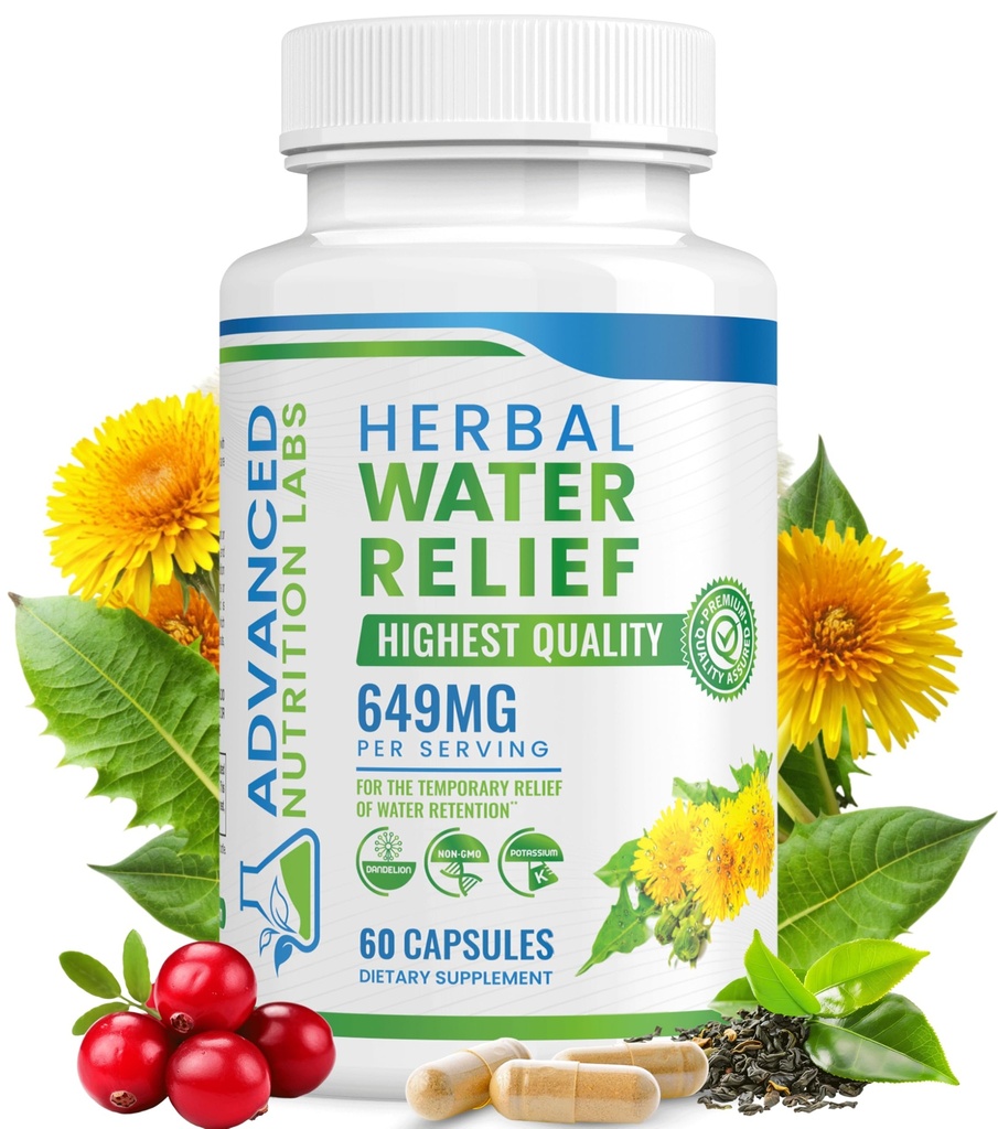Herbal Water Relief Diuretic vesi pillereitä veden säilyttämiseen, turvotus, turvotus jalat, jalat - Voikukkauute täydennysosa - veden säilytyksen menetys - Diureetit naisten ja miesten - 60 kapselia