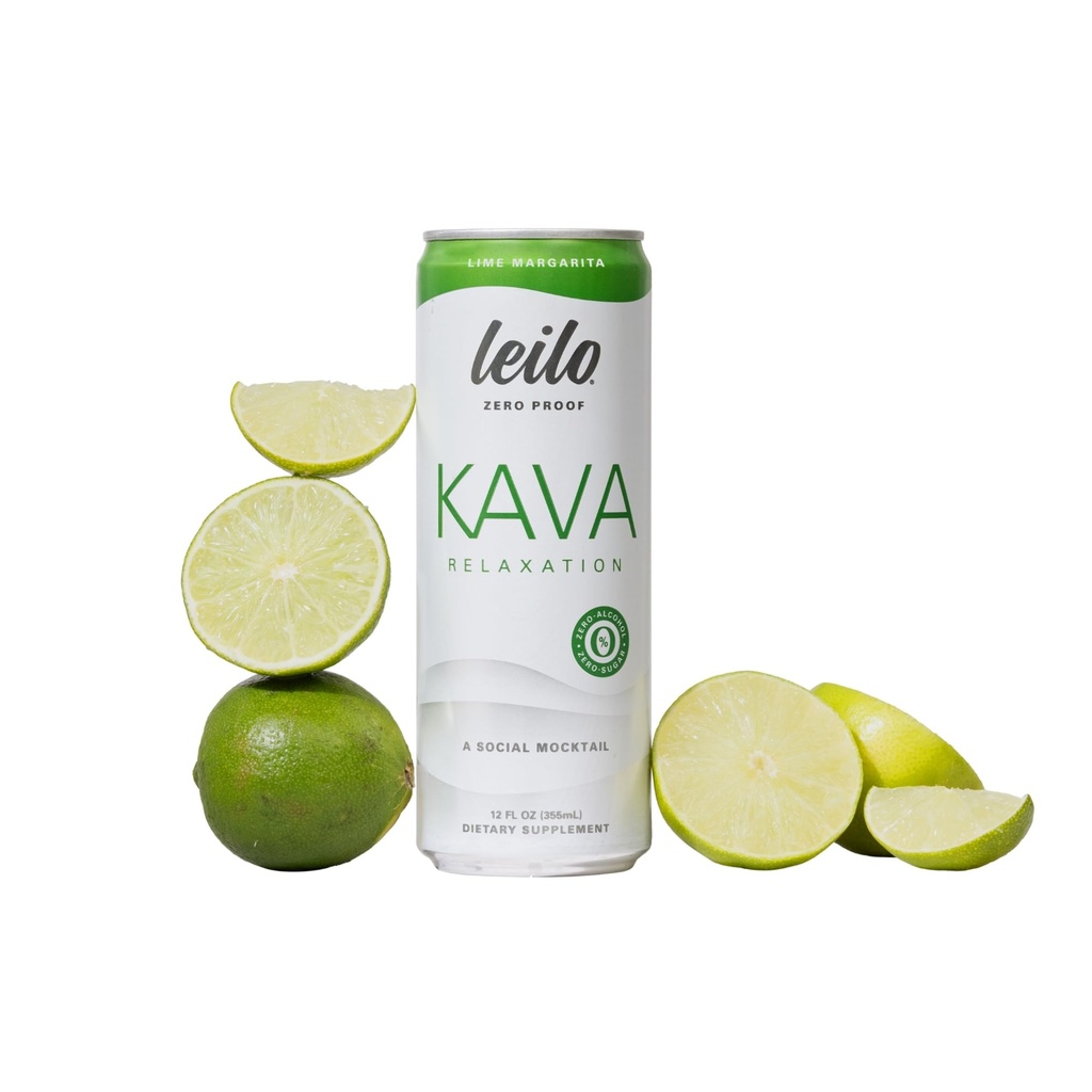 LEILO | Kava Powered Lime Margarita Mocktail Drink | 12-Pack - Sugar-Free & Non-ALC Functional Relaxation Support | 12 fl oz Cans (Pack av 12)
