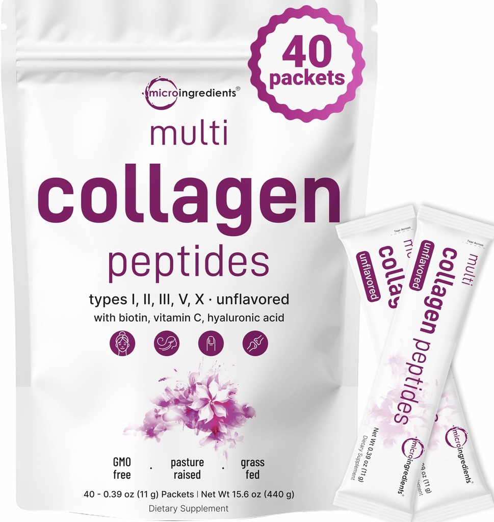 Micro Ingredients Multi Collagen Peptides Powder, 40 Stick Packs 