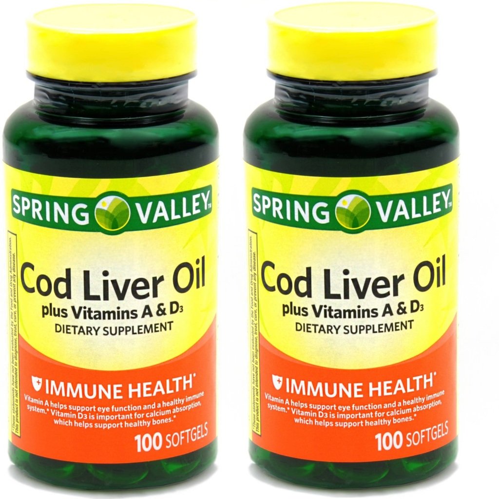 Spring Valley - Cod Liver Oil med vitamin A & D 100 softgels (Pack of 2)