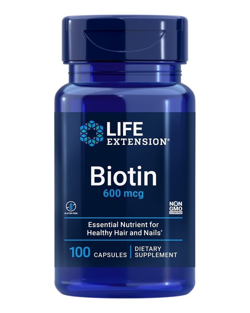 Life Extension Biotin 600 mikrog B7-vitamiinin tuki täydentää kauniit hiukset, kynnet & Beyond 