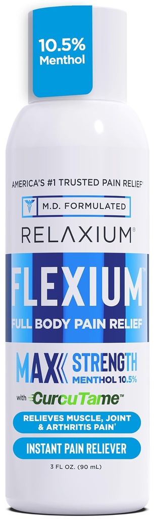 Relaxium Flexium Instant Spray for Kipu, Max Vahvuus 10,5% Mentol & CurcuTame, tukee lihasten, nivelten ja nivelten kivun lievitys, 3 FL oz. (90 ml)