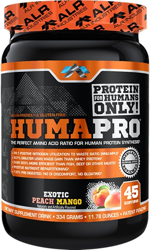 Humapro | Aminosyror Protein Matrix för människor | 99% Utilization för Lean Muscle | Vegan, Gluten Free | 334g / 45 portioner (exotisk Peach Mango)