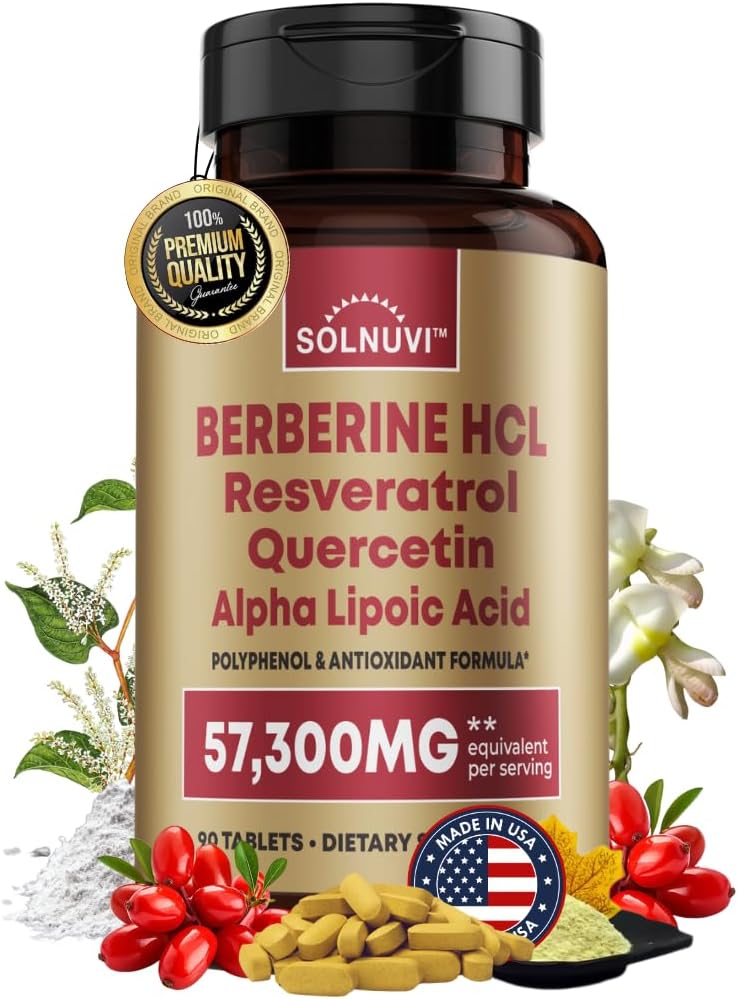 Premium berberiini täydentää Resveratrol Quercetin Alpha Lipoic Acid - 50:1 Berberiini HCl Complex Potent Antioksidantteja, polyfenolit, Vitality Boost - 90 Vegan Tabletit, ei-GMO, Gluteenittomat