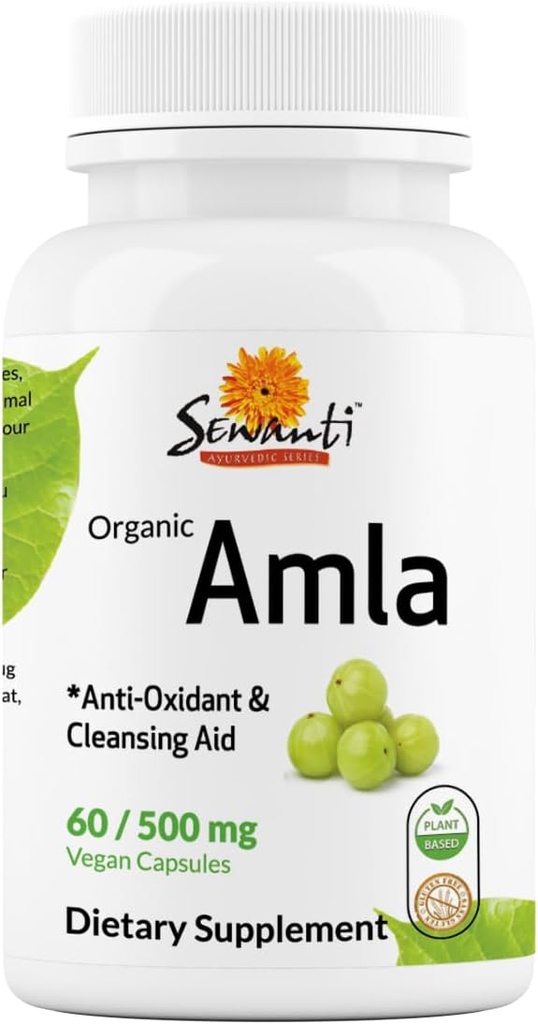 Sefanti Organic Amla Ravintolisä Luonnollinen antioksidantti, C-vitamiini Boost 60 Vegan High Potency Extract kapselit, 500mg