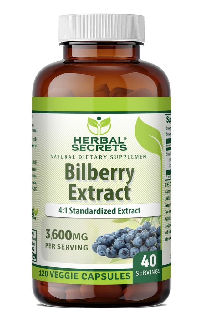Herbal Secrets Bilberry Extract 300 Mg 4:1 uute (3600 mg Ekvivalentti) ... Kasviskapselit ei-GMO: lle...