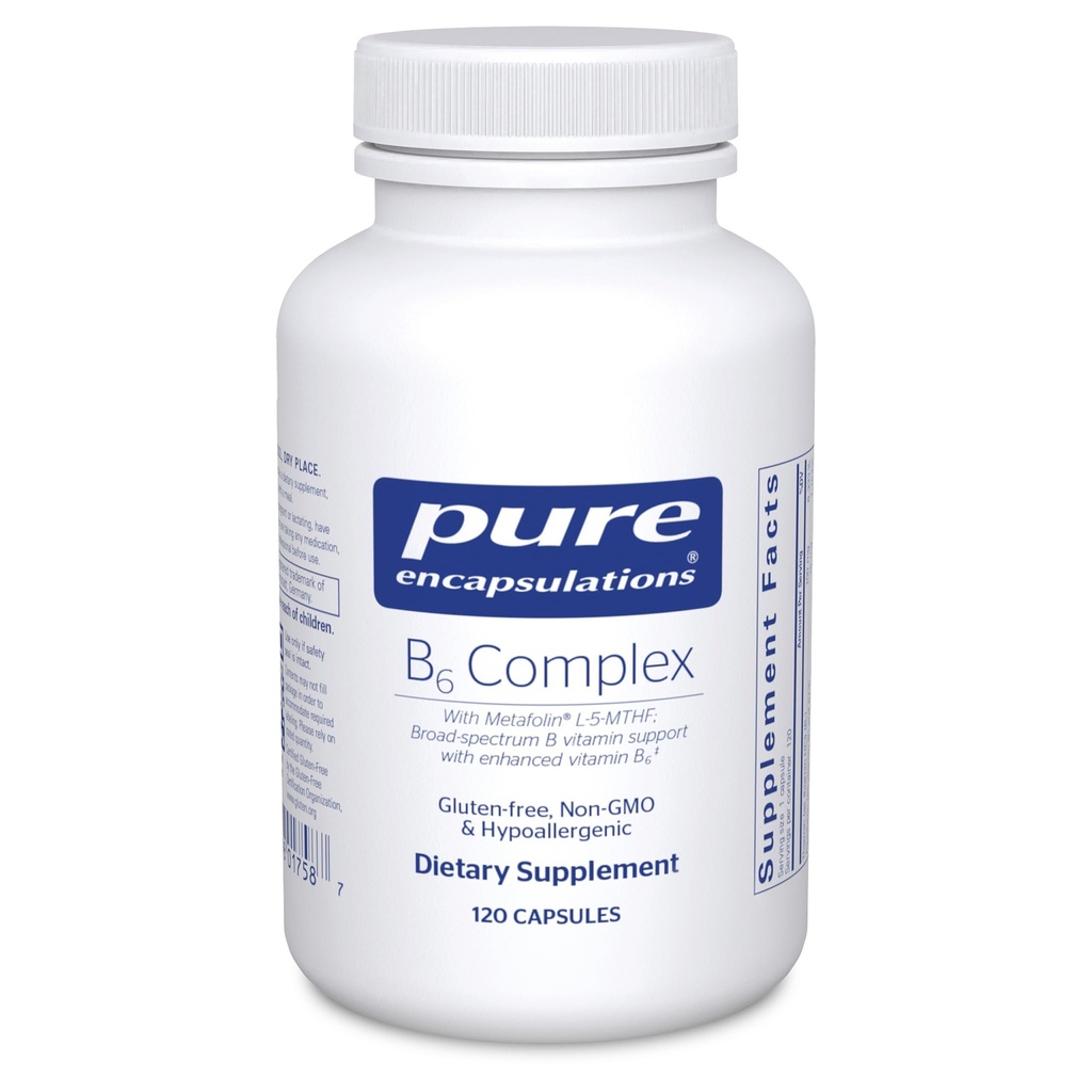 Rena inkapslingar B6 Complex - Stöder nervsystemet och hjärnhälsan * - Inkluderar B-vitaminer - Innehåller berikad vitamin B6 - Non-GMO & Gluten Free - 120 kapslar