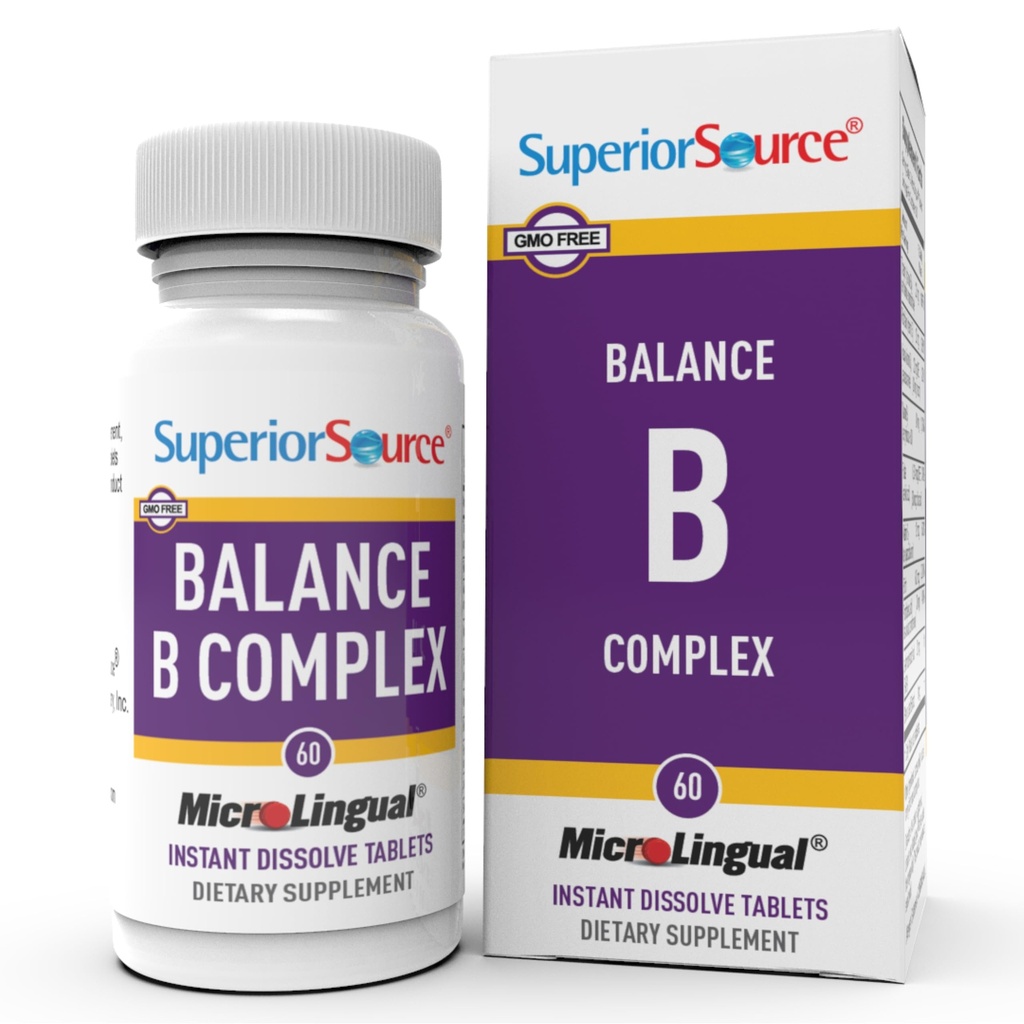 Superior Source Balance B Complex - Energistödstillägg med folsyra och B-vitaminer - Stöder hjärt- och muskelhälsa - B-vitamintillskottshjälpmedel immunhälsa - 60 omedelbara lösa tabletter
