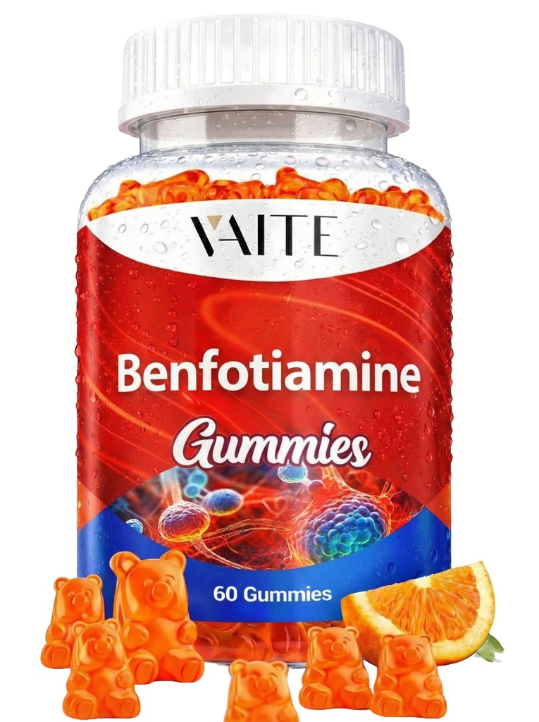 Benfotiamine 320mg Gummies med 45mg L-Leucine Supplement: Essential Vitamin B1 Complex för män och kvinnor, icke-GMO, Vegan & Gluten-Free - Stöder Metabolism, Energi & Nervous System Health