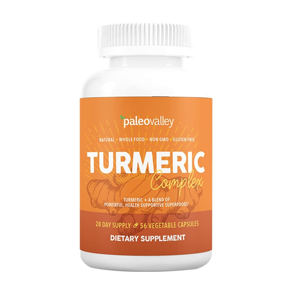 Paleovalley - Organic Turmeric Complex - Täysspektri Organic Turmeric terveys-tuki Superfoods - 56 kasvissyöjän kapselit - Tuki jointit, immuniteetit, aivot ja sydän terveys