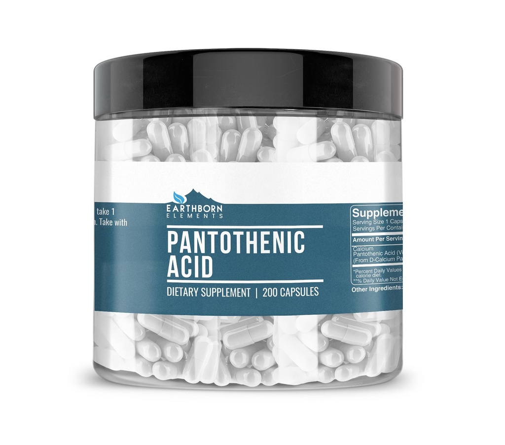 Maassa syntyneet elementit Pantotenic Acid 200 kapselia, puhdas ja laimentamaton, ei lisäaineita