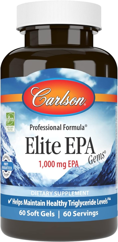 Carlson - Elite EPA Gems, 1000 mg EPA Fish Oil, Wild-Caught, Norwegian Fish Oil Supplement, kestävästi lähde, auttaa säilyttämään terve Triglyseridi tasoilla, 60 Softgels