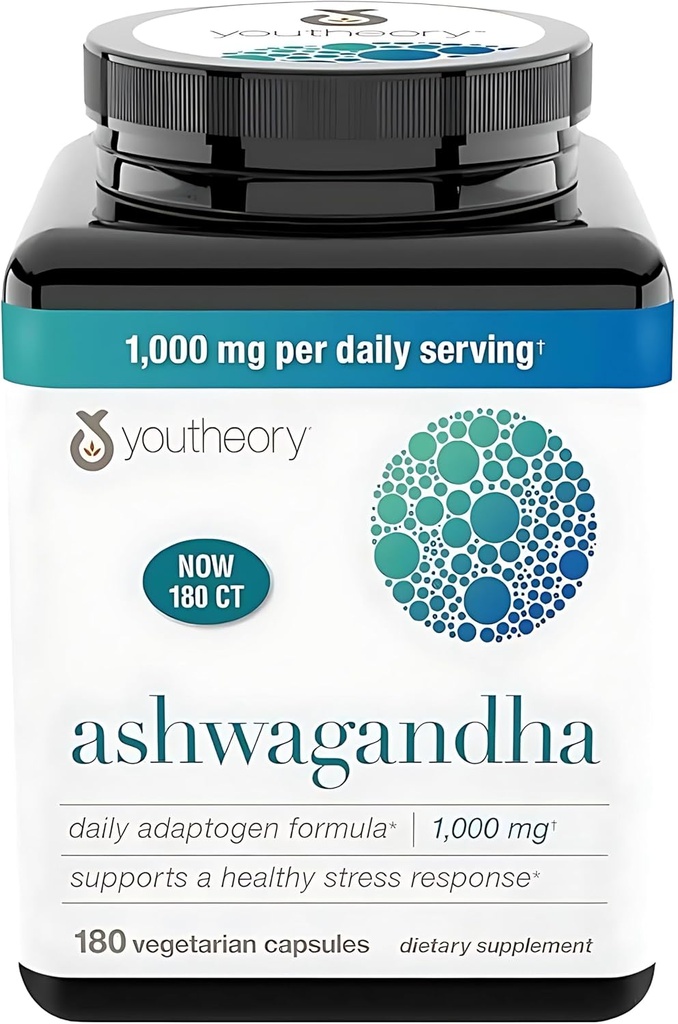 Generisk Ashwagandha Supplement Organic KSM-66 Ashwagandha Vegetarian Supplement 180 Capsules, 1000mg per daglig servering, Hjälp Stöd Hälsosam Stresshantering Response, Clear