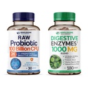 Terveellinen hyvinvointi Organic Probiootit 100 miljardia PMY + Ruoansulatuskanavan entsyymit 1000 mg prebiootit Bundle
