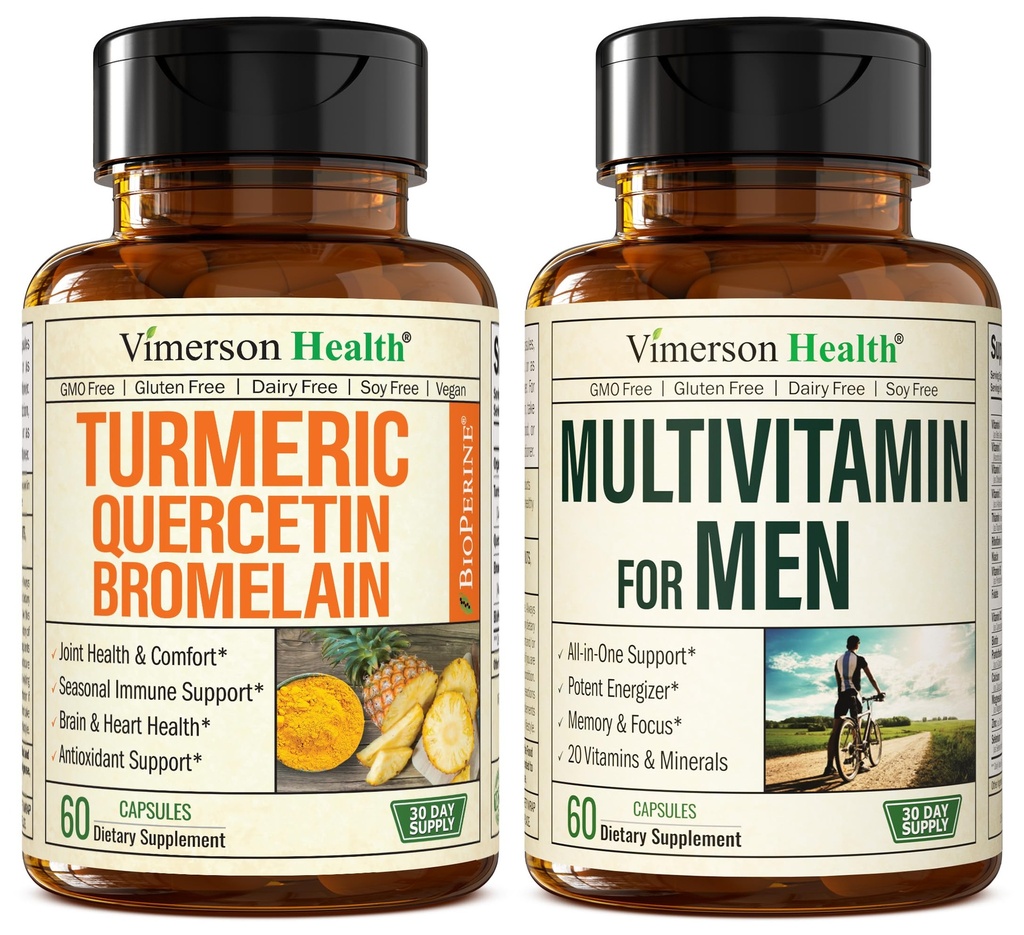 Quercetin med Bromelain & Turmeric Curcumin & Complete Multivitamin för Män