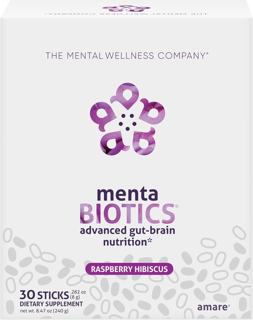 MentaBiotics® Advance Gut Nutrition Prebiootti, Probiootti ja Phytobiootit, Vadelma Hibiscus, 30 Tarjoilua