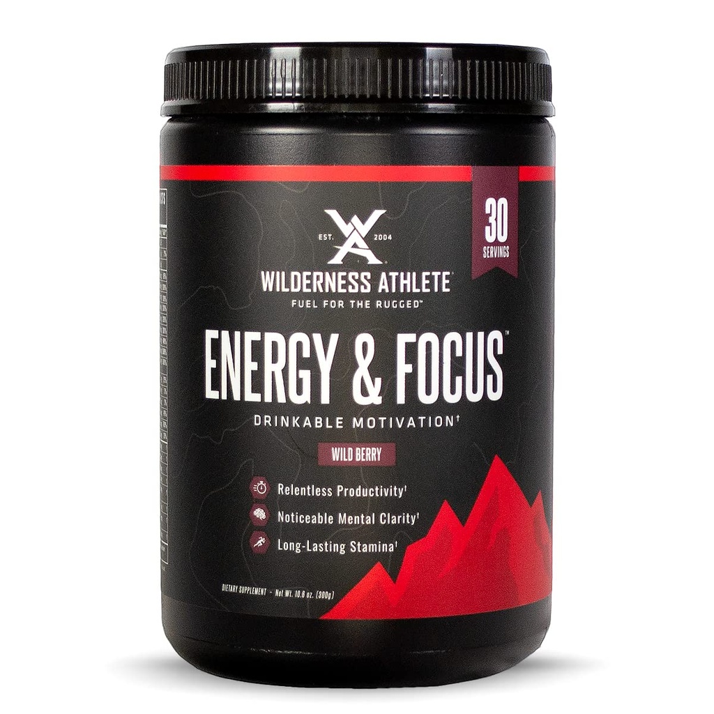 Wilderness urheilija - Energy & Focus ... Energia Esiharjoittelu naisille ja miehille - Energy Powder Drink Mix with Natural Coffeine - Matalalla hiilihapolla, nollasokerilla harjoitusjauhe - 30 tarjoilutupa (Wild Berry)