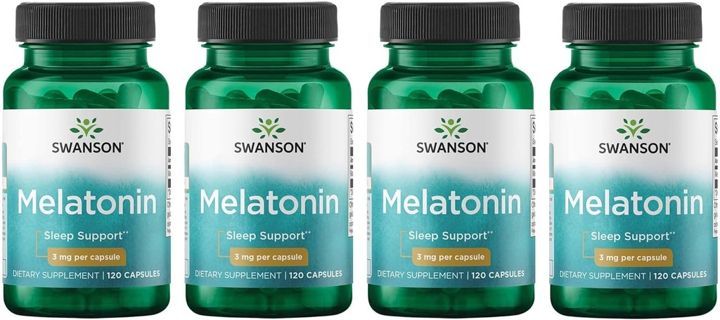 Swanson Melatoniini - Herbal Supplement - Uni ja rentoutuminen - (120 kapselia, 3 mg Each) 4 pakkaus