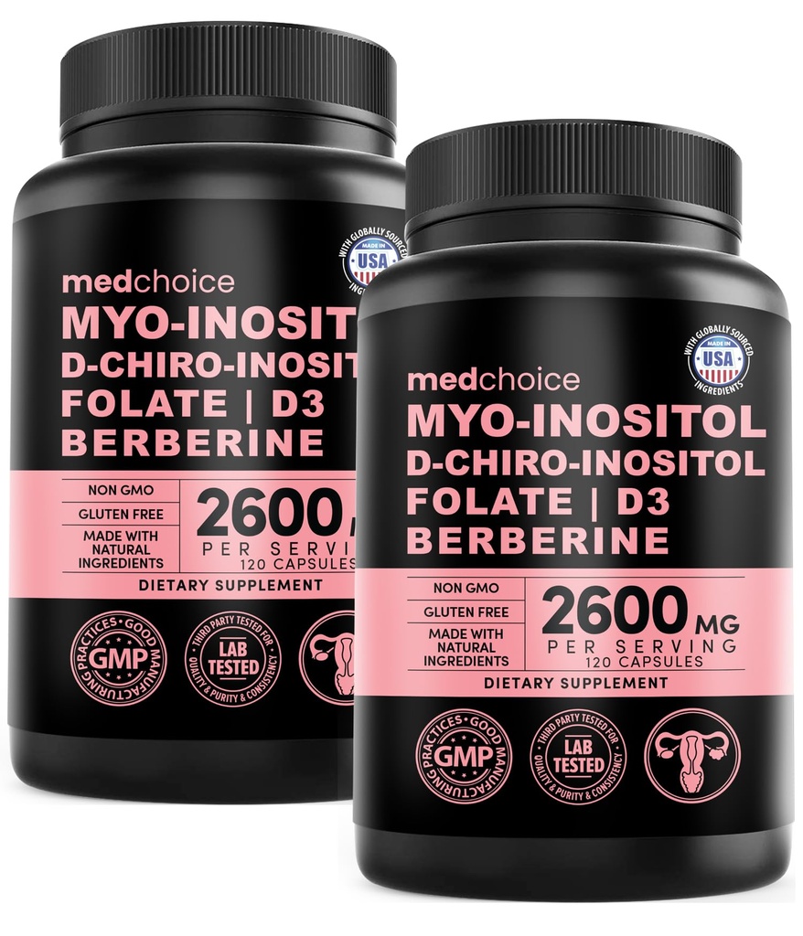 14-in-1 Inositol täydennysosa & Hormoni tuki naisille - 40:1 Myo-inositoli & D-Chiro Inositol Ovarian Support Kapselit Hormonitasapaino Folaatti, D-vitamiini ja B12 (120 count) (Pakkaus 2)