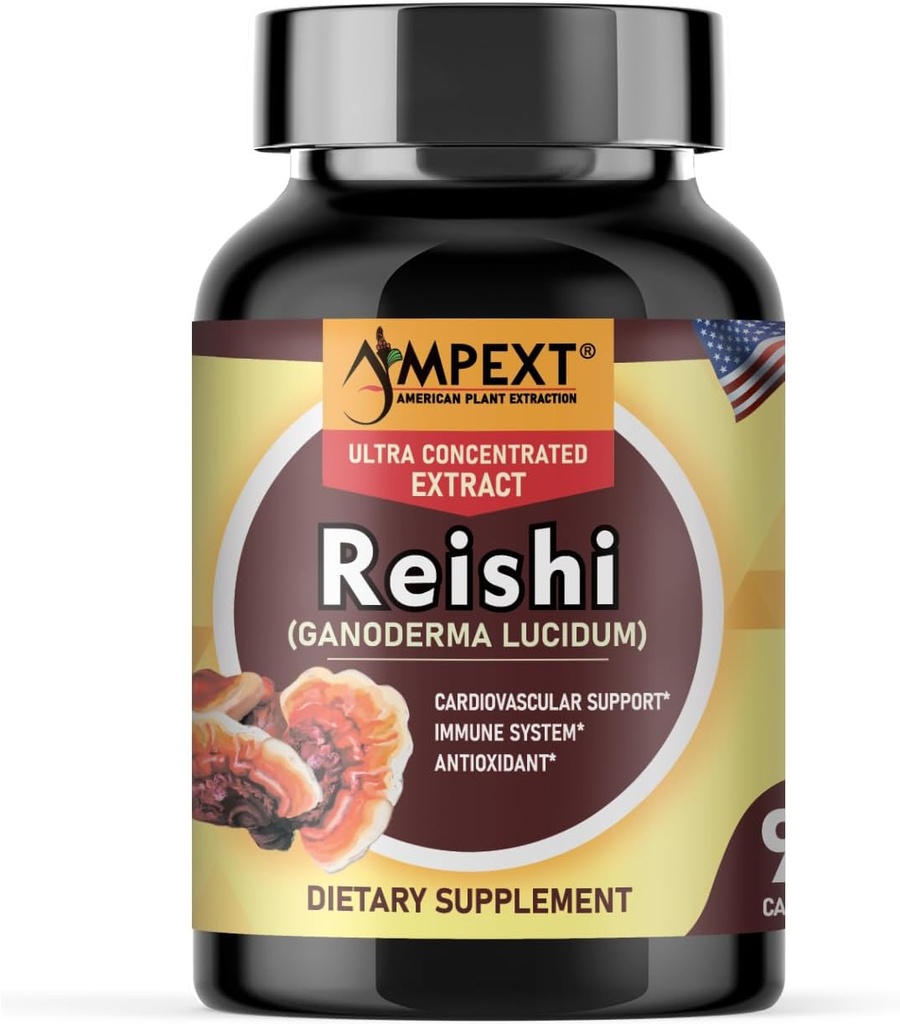 Reishi Mushroom Extract - Premium laatu, vain hedelmänmuodostajat, antioksidantti, Pmonotes Longevity, Immuniteetti Booster, energia ja elinvoima, poistaa väsymys, 90 Veg Caps.
