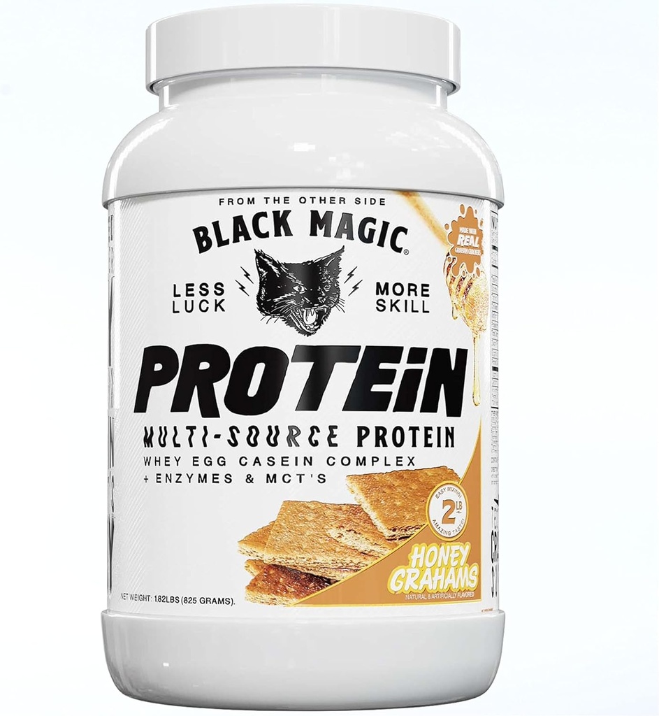 Black Magic Multi-Source Whey Protein Powder - Whey, Egg, Casein Complex Enzymes & MCT: n Keto, Low Sugar Pre/Post workout Honey Graham Crackers Flavor 24g 2 LB, pakkaus 1