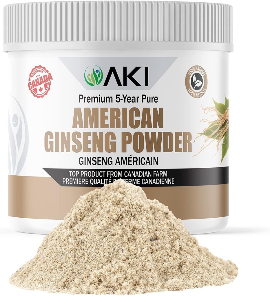 AKI American Ginseng Powder med 4% Ginsenosides - Perfekt med kaffe, drycker som smoothies (4oz / 113g)