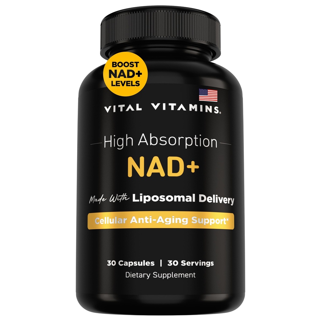 Vital Vitamins NAD Supplement - NAD + (Nicotinamide Adenine Dinucleotide) för Män & Kvinnor - Tillverkad med Liposomal Delivery - Cellular Anti-Aging Support, Energy, Focus - 30-Day Supply