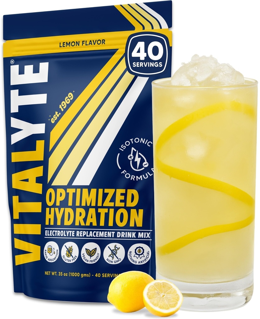 Vitalyte Electrolyte Powder Drink Mix, Isotonic Electrolyte Hydration Mix, Gluten Free Post Workout Powder Mix, Pack på 1, 35 oz., Lemon Flavor