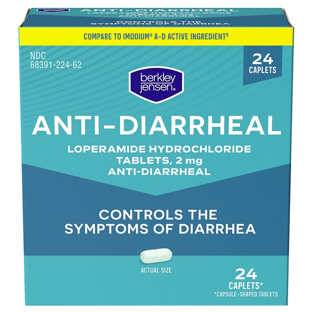 berkley jensen Ripulilääkkeet - Loperamide Hydrochlorothiade 2 mg ripuli Ripuli Ripuli Caplets - Control Oireita ripuli mukaan lukien matkailijan ripuli, helppo niellä ripulilääkkeitä, 24 Ct