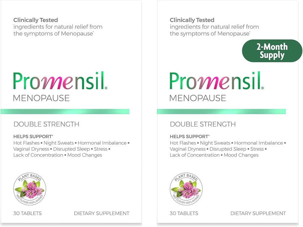 Promensil Menopause Double Strength lisäravinteet naisille - punainen Clover Isoflavones, auttaa tukemaan kuumia välähdyksiä, yöhietot, levottomuus - 30 Count (paketti 2)