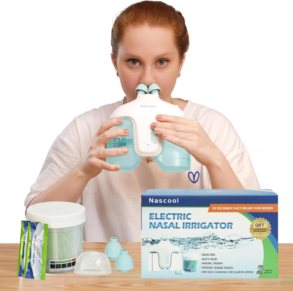 Electric Nasal kastelujärjestelmä, Nasal huuhtelu Machine nenän puhdistaja Sinus Adult, Nenäpesukone, Nasal huuhtelujärjestelmä 50 salin Packets (vihreä)