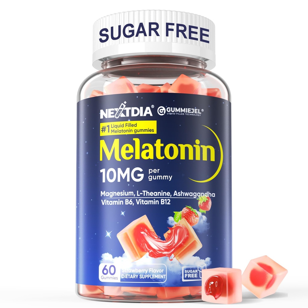 Sokeriton Melatoniini Gummies 10mg 20mg Magnesium glycinate Melatoniini aikuisille, Ashwagandha, L-Theanine, B6, B12, sitruunan balmia ja kamomillaa syvä rentoutumista, antioksidantti, Vegan, 60 päivää
