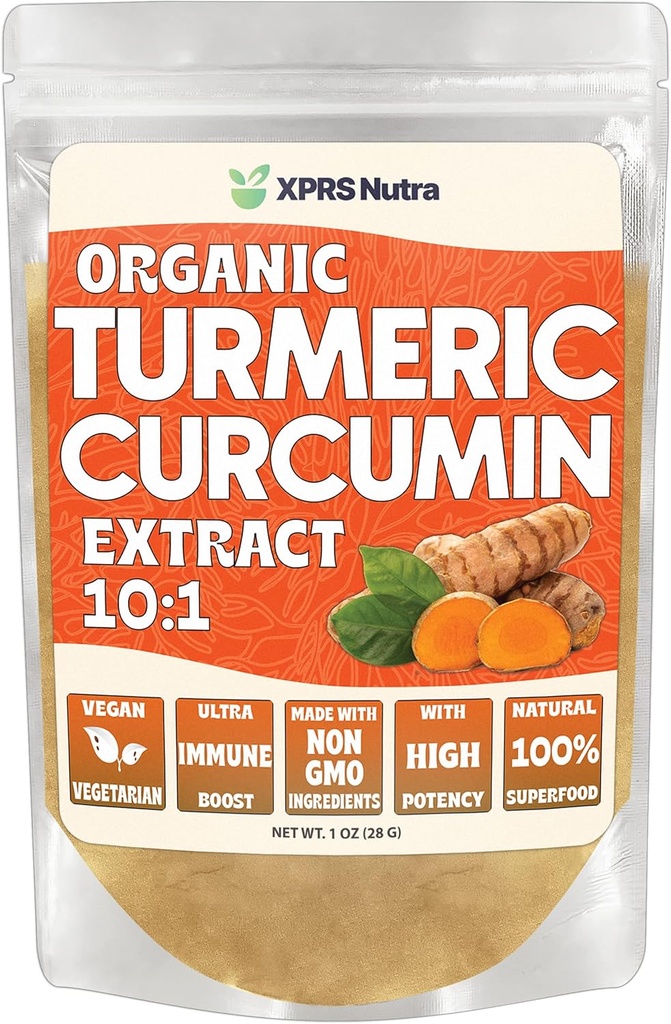 XPRS Nutra Organic Turmeric Curcumin Powder Extract 10:1 - Premium USDA Organic Curcumin Powder for Immunet - Vegaani Friendly Pure Curcumin for Gut Health (1 Ounce)