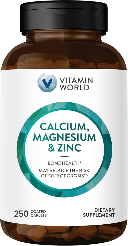 Vitamiini maailman kalsium Magnesium Sinkki "Promotes Bone Health 250 päällystetty kapselit