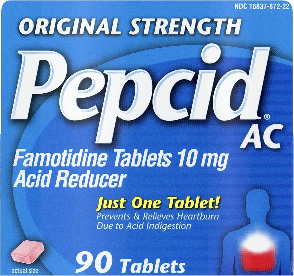 Pepcid AC Original Strength, 10 mg fomotidiinia närästyksen ehkäisyyn ja lievittämiseen, 90 lla