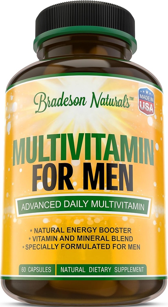 Mäns multivitamintillskott för energi, fokus och prestanda. Mens Vitamins A, C, D, E & B12, Zink, Calcium, Magnesium & More. Multi Vitamin 60 kapslar tillverkade i USA