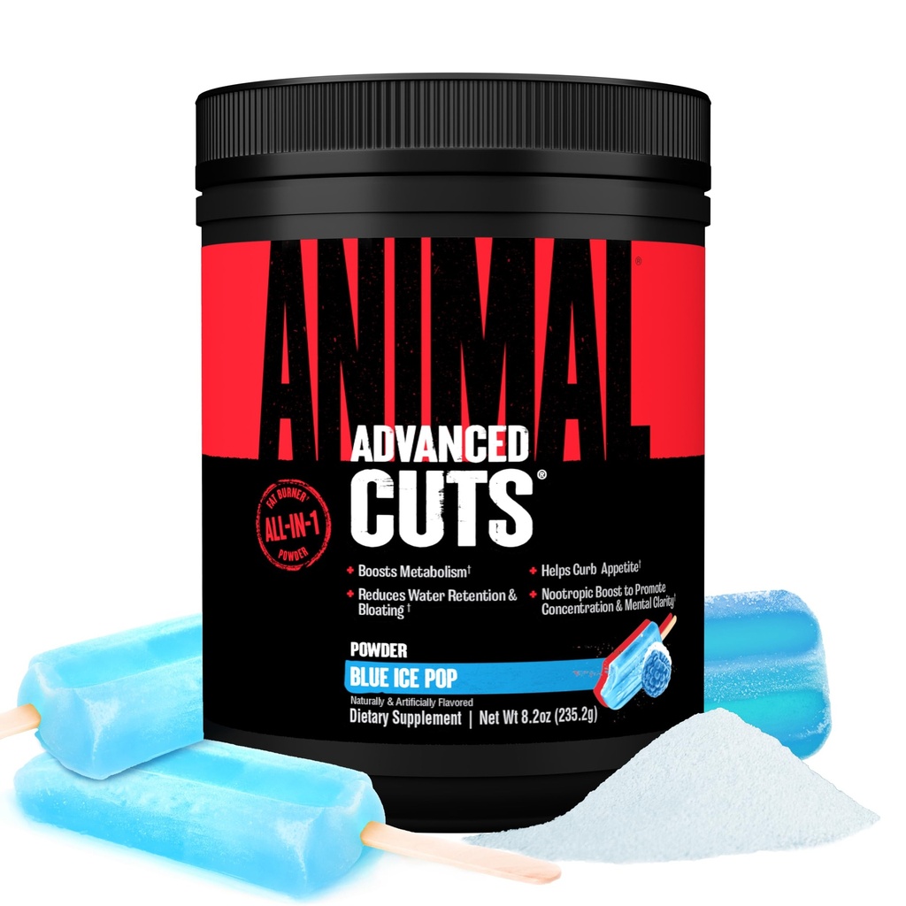 Animal Cuts Thermogenic Fat Burner Powder - Viktminskning för kvinnor och män för metabolism, energi, fokus och Nootropic Brain Support med Ketones Appetite Suppressant - Blue Ice Pop Flavor