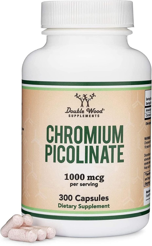 Chromium Picolinate 1000mcg för Healthy Weight Management (High Absorption and Bioavailability) (300 Vegan Safe Capsules, Non-GMO, Gluten Free) av Double Wood Supplements