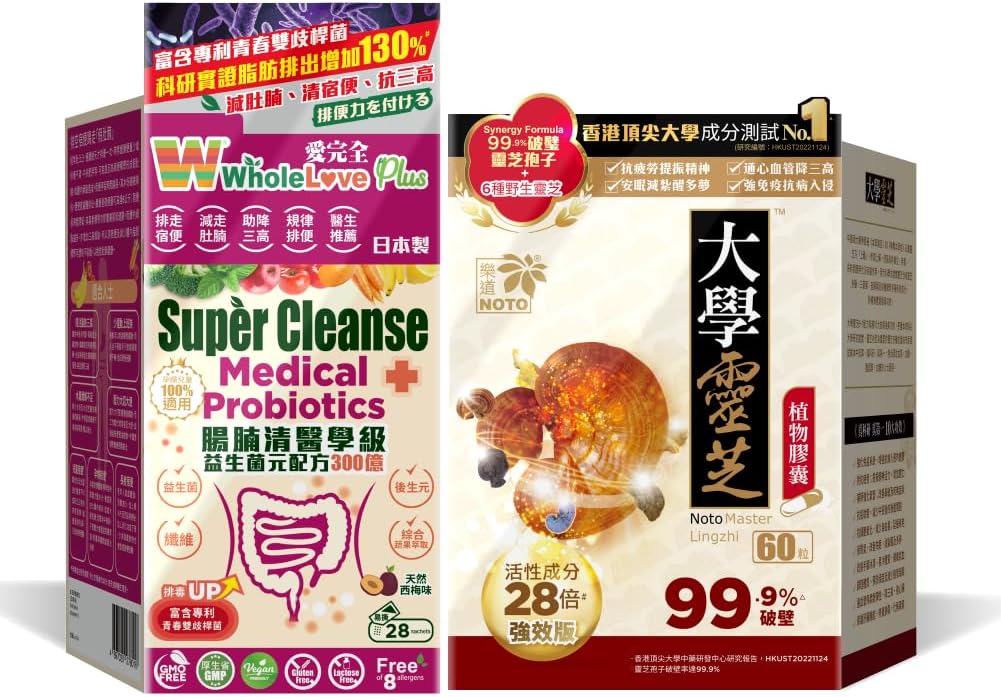 NoTO Master Reishi Sieni Lingzhi ja Cracked Lingzhi Spore Kapseli+WholeLovePlus Super Cleanse Probiootit