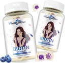 Biotin Gummies hiusten kasvua - Biotin Gummies vahvat hiukset kynsien Iho monivitamiini sokeriton vegaaninen pureskeltava hiusten kasvua Gummy naisille miehet Lapset Mustikka maku 60-päivä