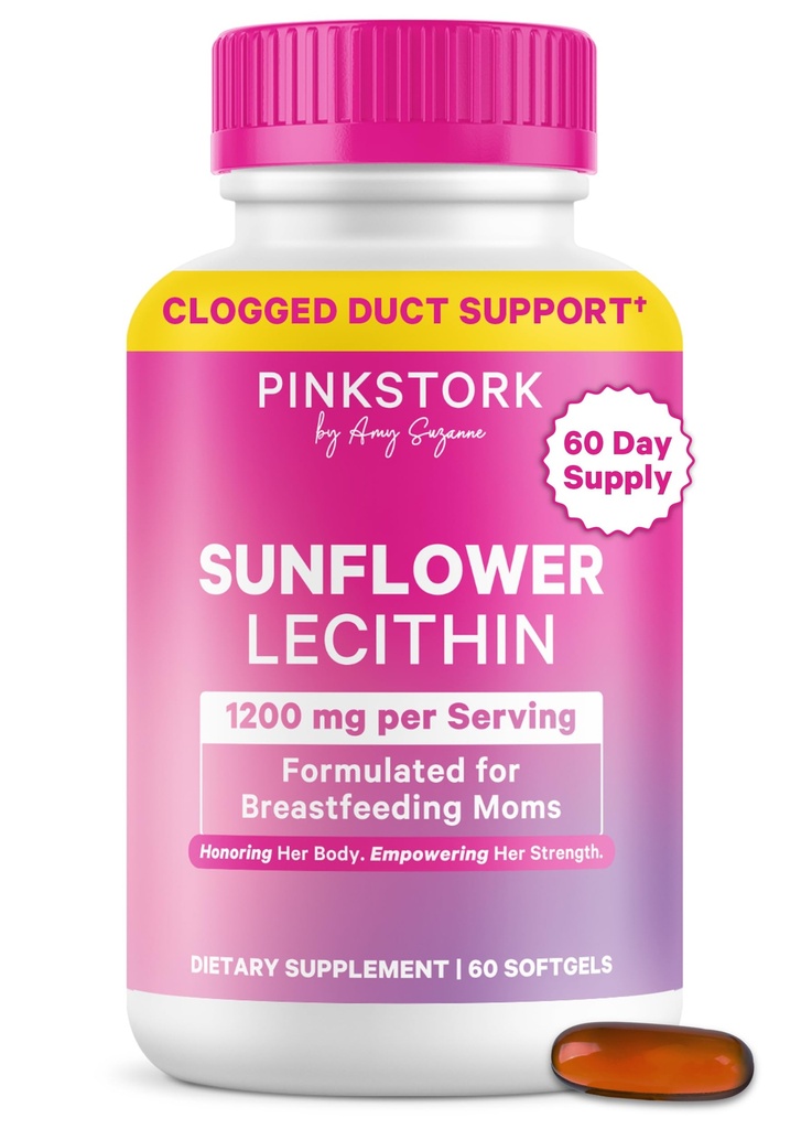 Vaaleanpunainen Stork Auringonkukka Lecithin täydennysosa - 1200 mg pilvi maitoa kanavat - Imetys Essentials synnytyksen jälkeen äidit - Tukee rintamaitoa virtaus - 60 Softgels