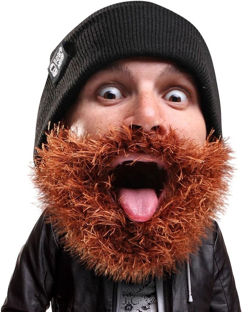 Parta Head Bushy Biker Parta Beanie - Funny Knit hattu ja valeparta puku Musta