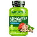 NATURALO Ashwagandha Organic Root Powder - Natural Yrtit täydentää väsymys, Stressi helpotus, Mielenparannusaine - Black Pepper Extract - 90 Vegaani kapselit