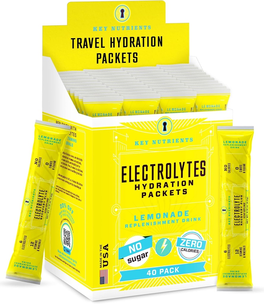 KESKEISET NUTRITRIT Multivitamiini Elektrolyyttejä Hydraation Packets - Virkistävä sitruunamehua Post Treout ja Recovery 40 Pack - Ei sokeria, ei kaloreita - Travel Hydration Powder