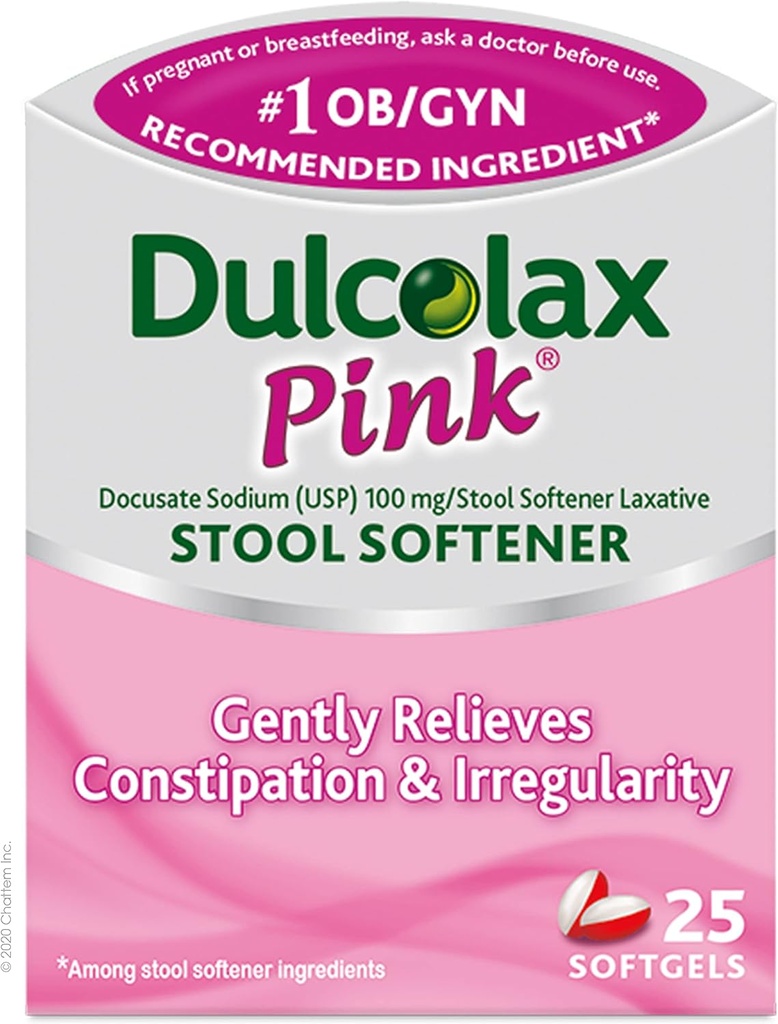 Dulcolax Vaaleanpunainen ulosteen pehmitin, Docusate Natrium, 100 mg pehmeä geelitabletti, 25